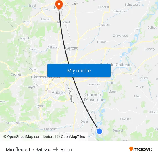 Mirefleurs Le Bateau to Riom map