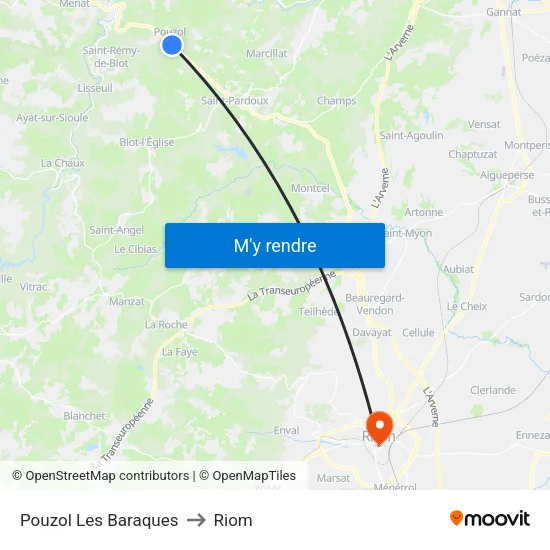 Pouzol Les Baraques to Riom map