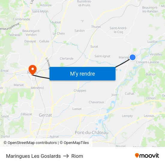 Maringues Les Goslards to Riom map