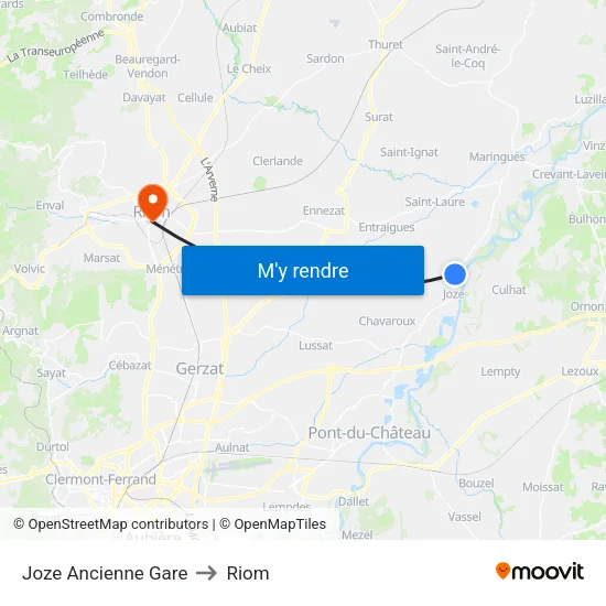 Joze Ancienne Gare to Riom map
