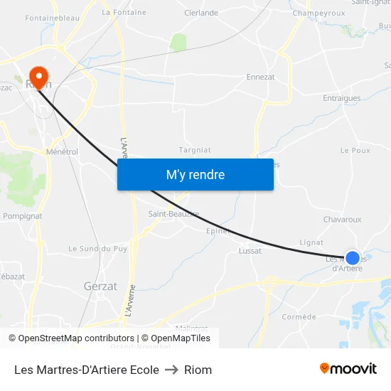Les Martres-D'Artiere Ecole to Riom map