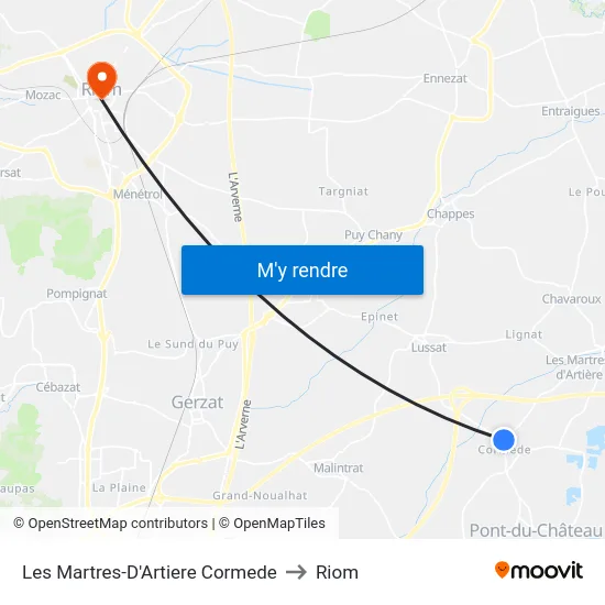 Les Martres-D'Artiere Cormede to Riom map