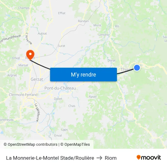 La Monnerie-Le-Montel Stade/Roulière to Riom map