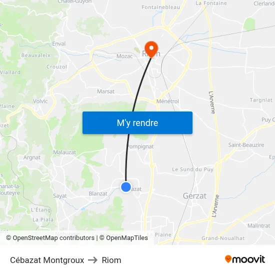 Cébazat Montgroux to Riom map