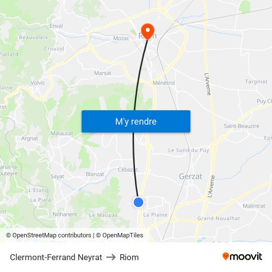 Clermont-Ferrand Neyrat to Riom map