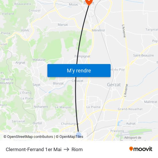 Clermont-Ferrand 1er Mai to Riom map