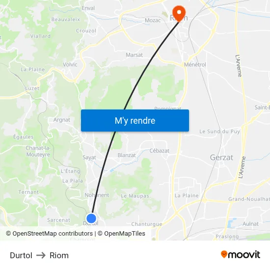 Durtol to Riom map