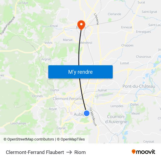 Clermont-Ferrand Flaubert to Riom map