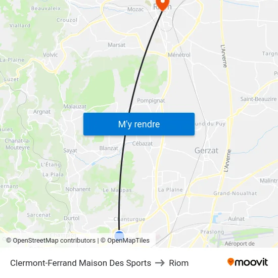 Clermont-Ferrand Maison Des Sports to Riom map