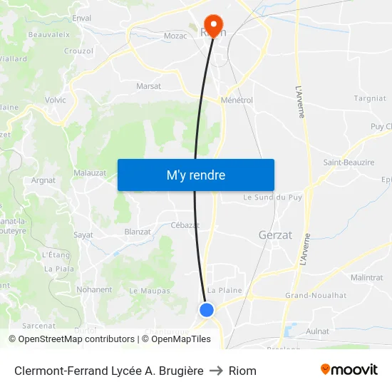Clermont-Ferrand Lycée A. Brugière to Riom map