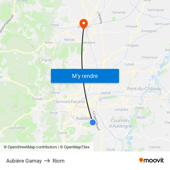 Aubière Gamay to Riom map
