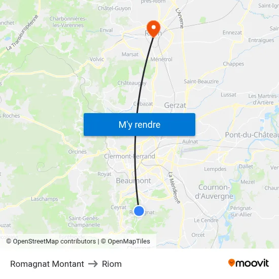 Romagnat Montant to Riom map