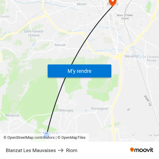 Blanzat Les Mauvaises to Riom map