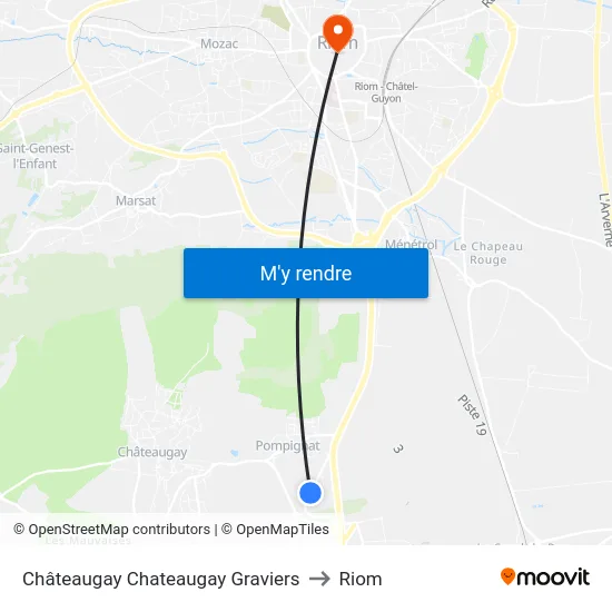 Châteaugay Chateaugay Graviers to Riom map