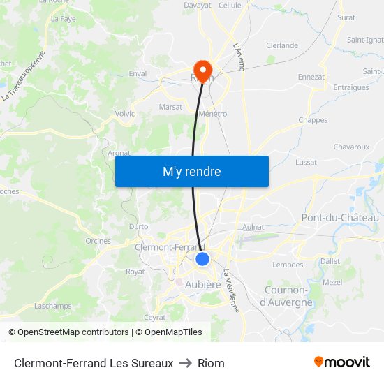 Clermont-Ferrand Les Sureaux to Riom map