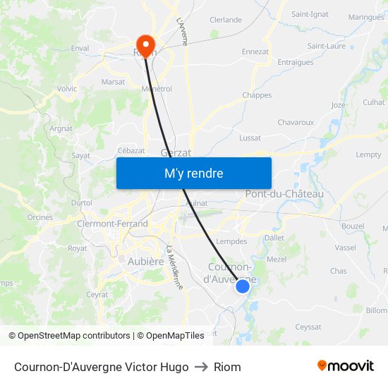 Cournon-D'Auvergne Victor Hugo to Riom map