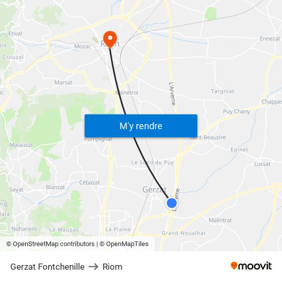 Gerzat Fontchenille to Riom map