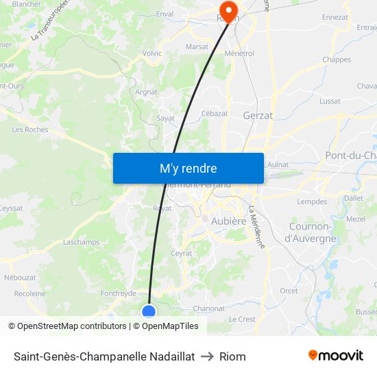 Saint-Genès-Champanelle Nadaillat to Riom map