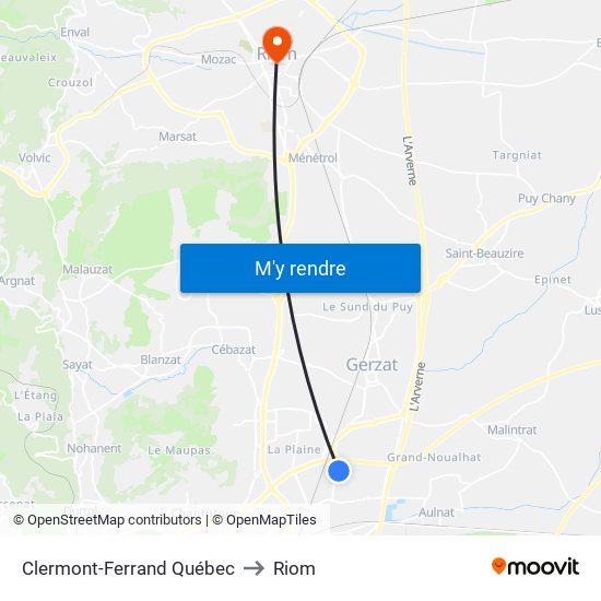 Clermont-Ferrand Québec to Riom map