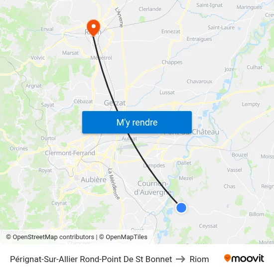 Pérignat-Sur-Allier Rond-Point De St Bonnet to Riom map