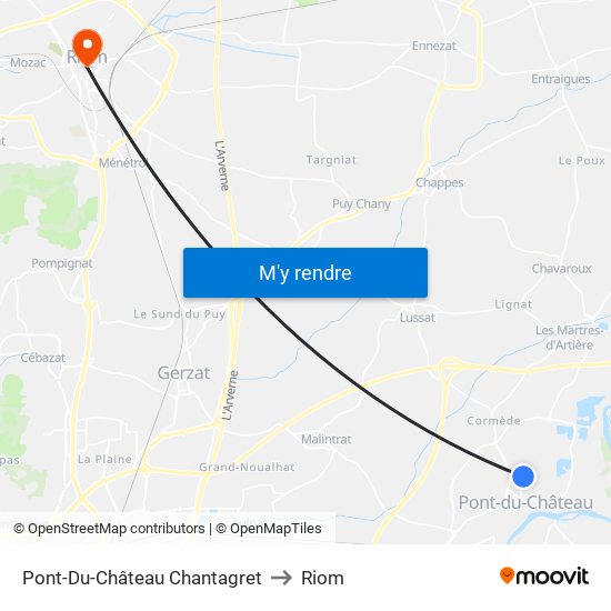 Pont-Du-Château Chantagret to Riom map