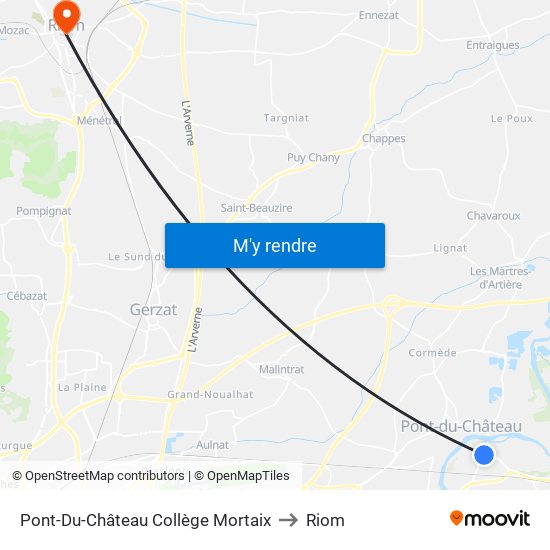 Pont-Du-Château Collège Mortaix to Riom map