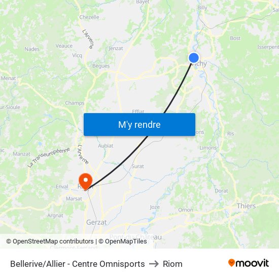 Bellerive/Allier - Centre Omnisports to Riom map