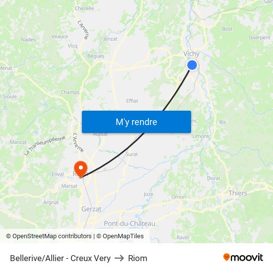 Bellerive/Allier - Creux Very to Riom map