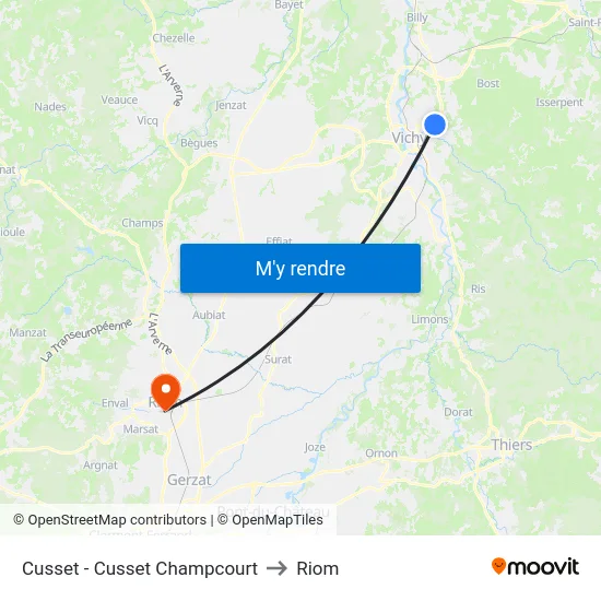 Cusset - Cusset Champcourt to Riom map