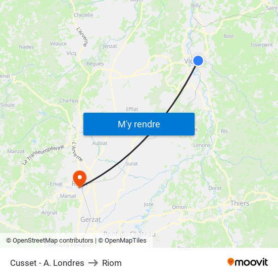 Cusset - A. Londres to Riom map