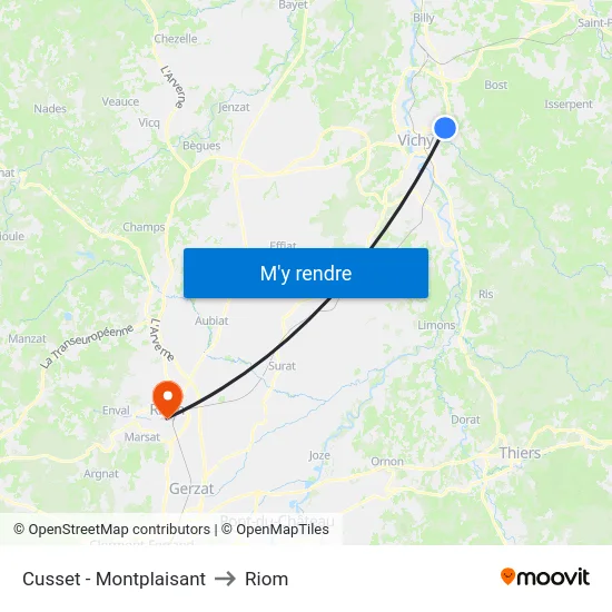 Cusset - Montplaisant to Riom map