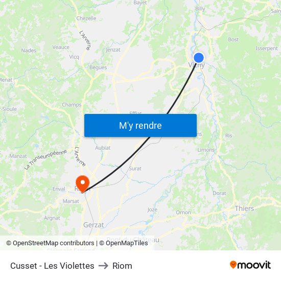 Cusset - Les Violettes to Riom map