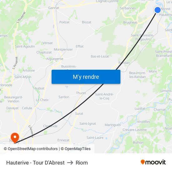Hauterive - Tour D'Abrest to Riom map