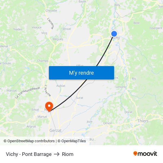 Vichy - Pont Barrage to Riom map