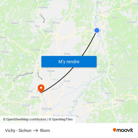 Vichy - Sichon to Riom map