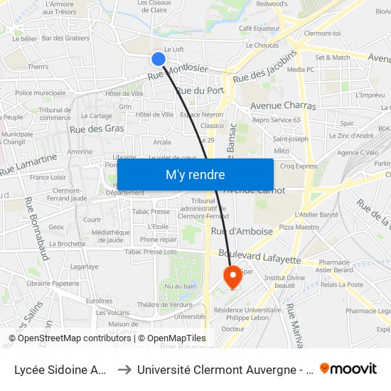 Lycée Sidoine Apollinaire to Université Clermont Auvergne - Site Gergovia map