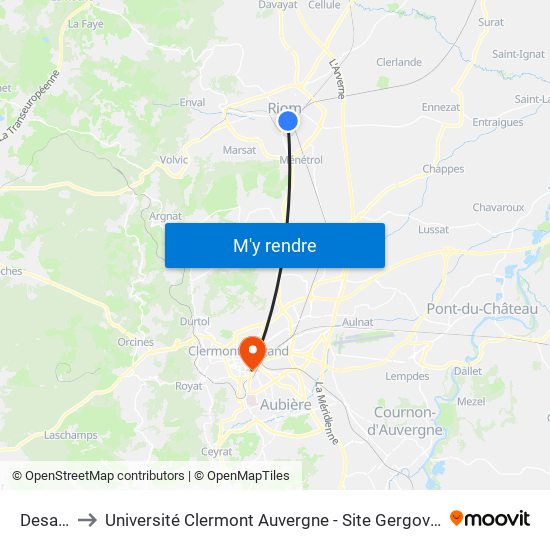 Desaix to Université Clermont Auvergne - Site Gergovia map