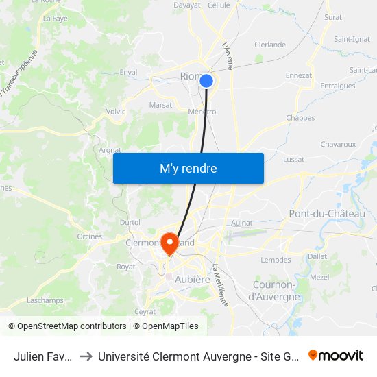 Julien Favard to Université Clermont Auvergne - Site Gergovia map