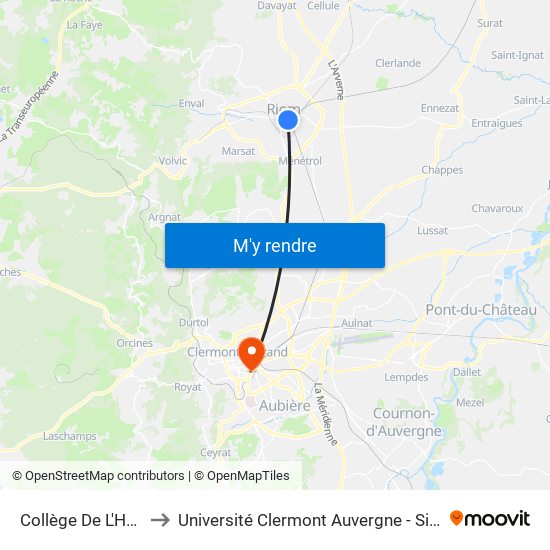 Collège De L'Hospital to Université Clermont Auvergne - Site Gergovia map
