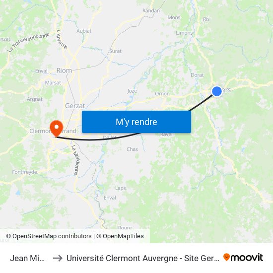 Jean Mince to Université Clermont Auvergne - Site Gergovia map