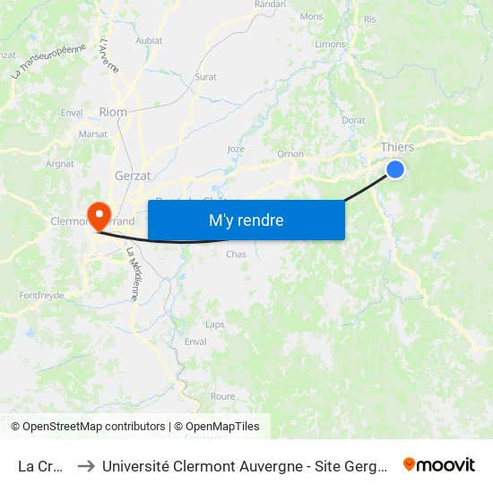 La Croix to Université Clermont Auvergne - Site Gergovia map