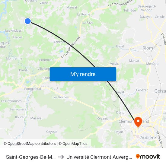 Saint-Georges-De-Mons R Écoles to Université Clermont Auvergne - Site Gergovia map