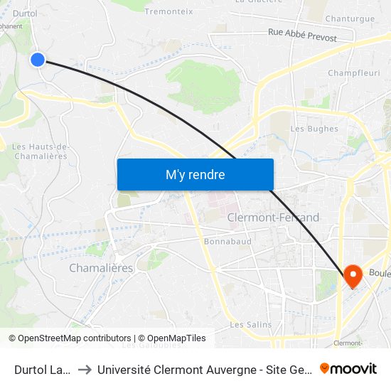 Durtol Layat to Université Clermont Auvergne - Site Gergovia map