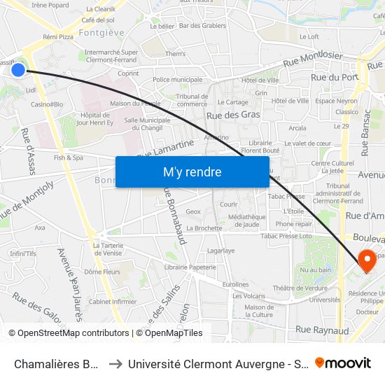 Chamalières Berthelot to Université Clermont Auvergne - Site Gergovia map