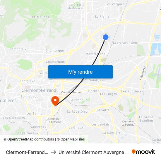 Clermont-Ferrand Kennedy to Université Clermont Auvergne - Site Gergovia map