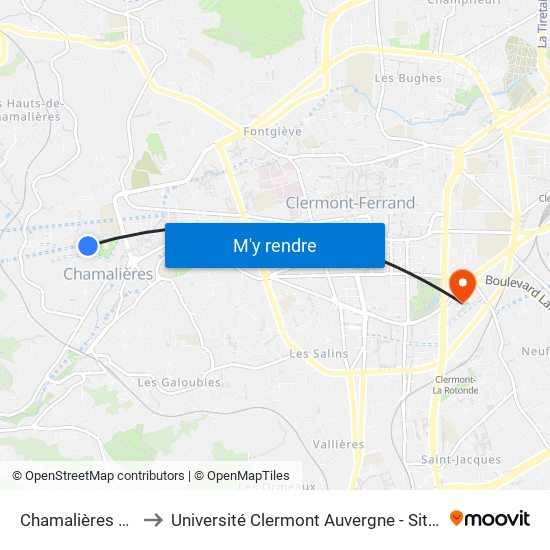 Chamalières Villars to Université Clermont Auvergne - Site Gergovia map