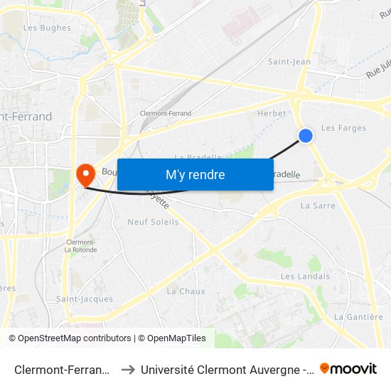 Clermont-Ferrand Parlette to Université Clermont Auvergne - Site Gergovia map