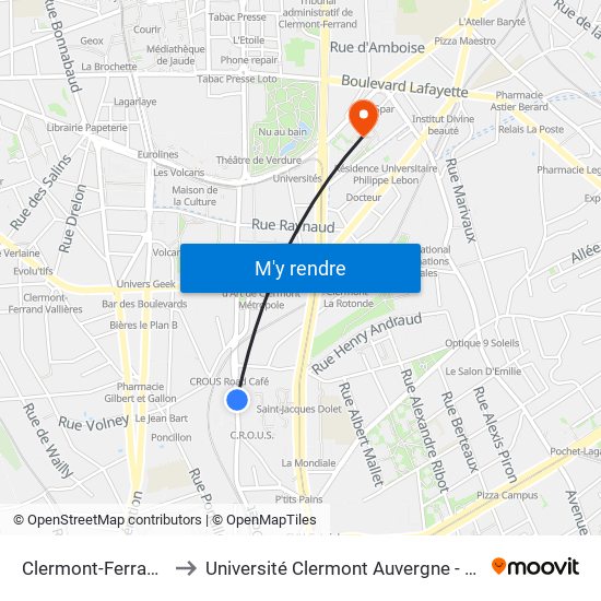 Clermont-Ferrand Dolet to Université Clermont Auvergne - Site Gergovia map