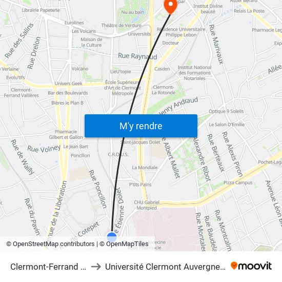 Clermont-Ferrand Liondards to Université Clermont Auvergne - Site Gergovia map