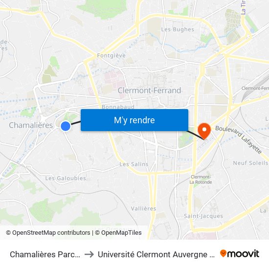 Chamalières Parc Montjoly to Université Clermont Auvergne - Site Gergovia map